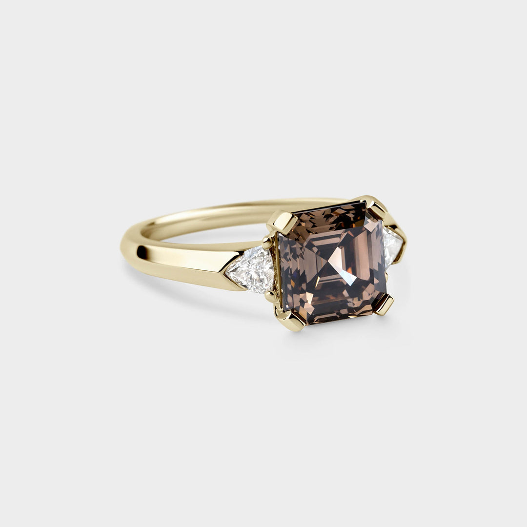 3.0CT Champagne Asscher Diamond Three Stone Setting Lab Grown Ring