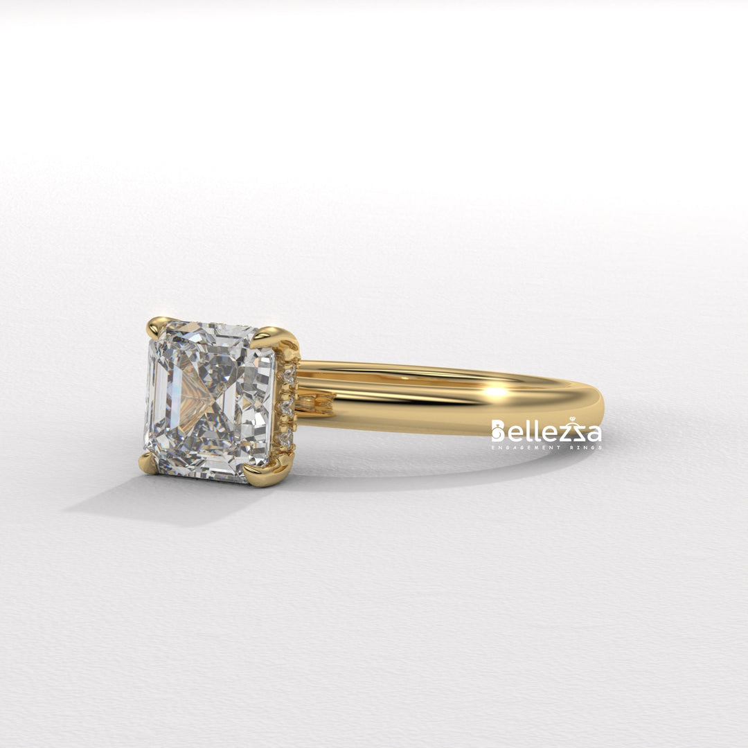 1.50-2.50CT Asscher Cut Diamond Hidden Halo Lab Grown Engagement Ring