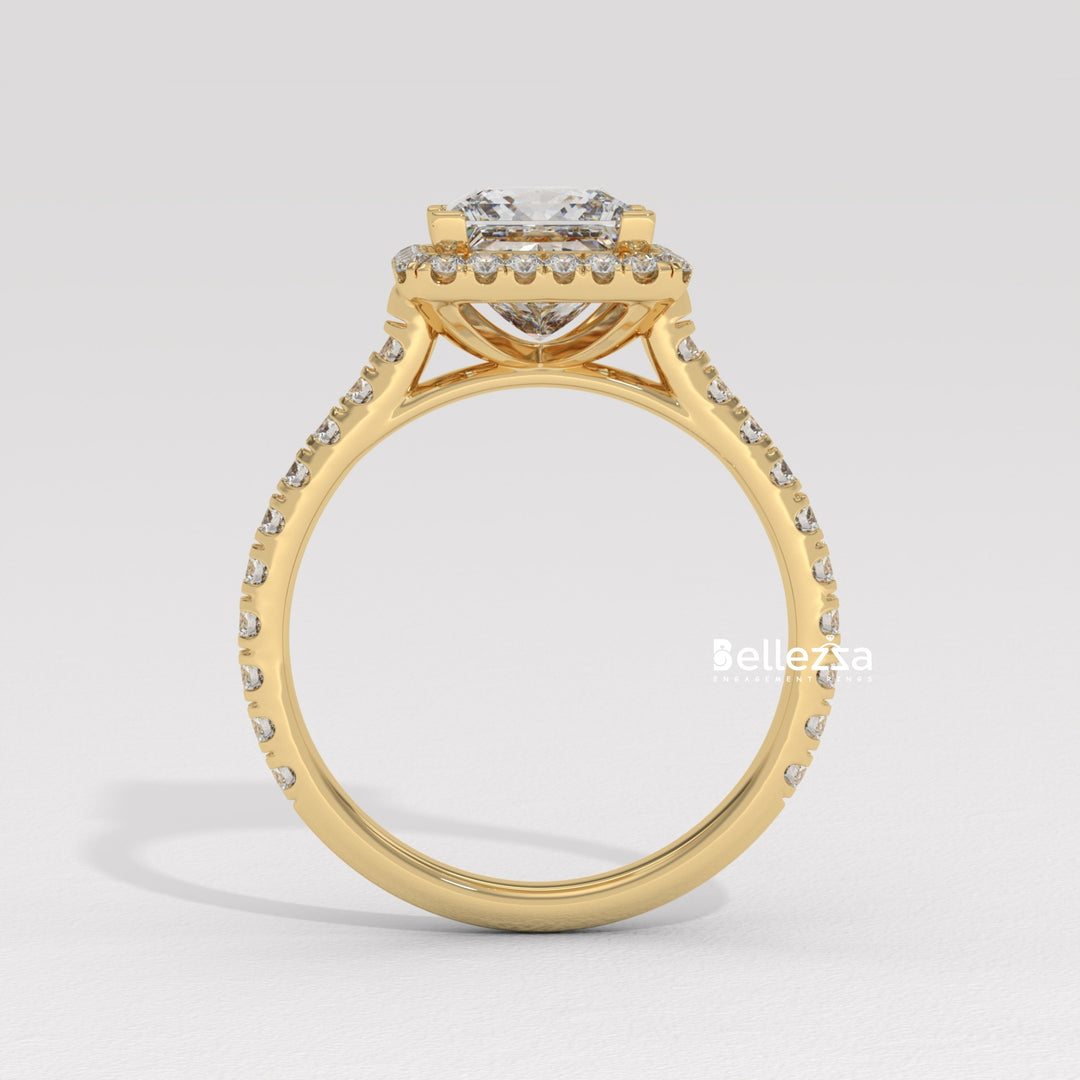 1.0-2.0CT Princess Cut Diamond Halo Pave Setting Lab Grown Engagement Ring