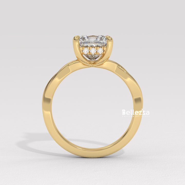 1.50-2.50CT Princess Diamond Twisted Hidden Halo Lab Grown Engagement Ring
