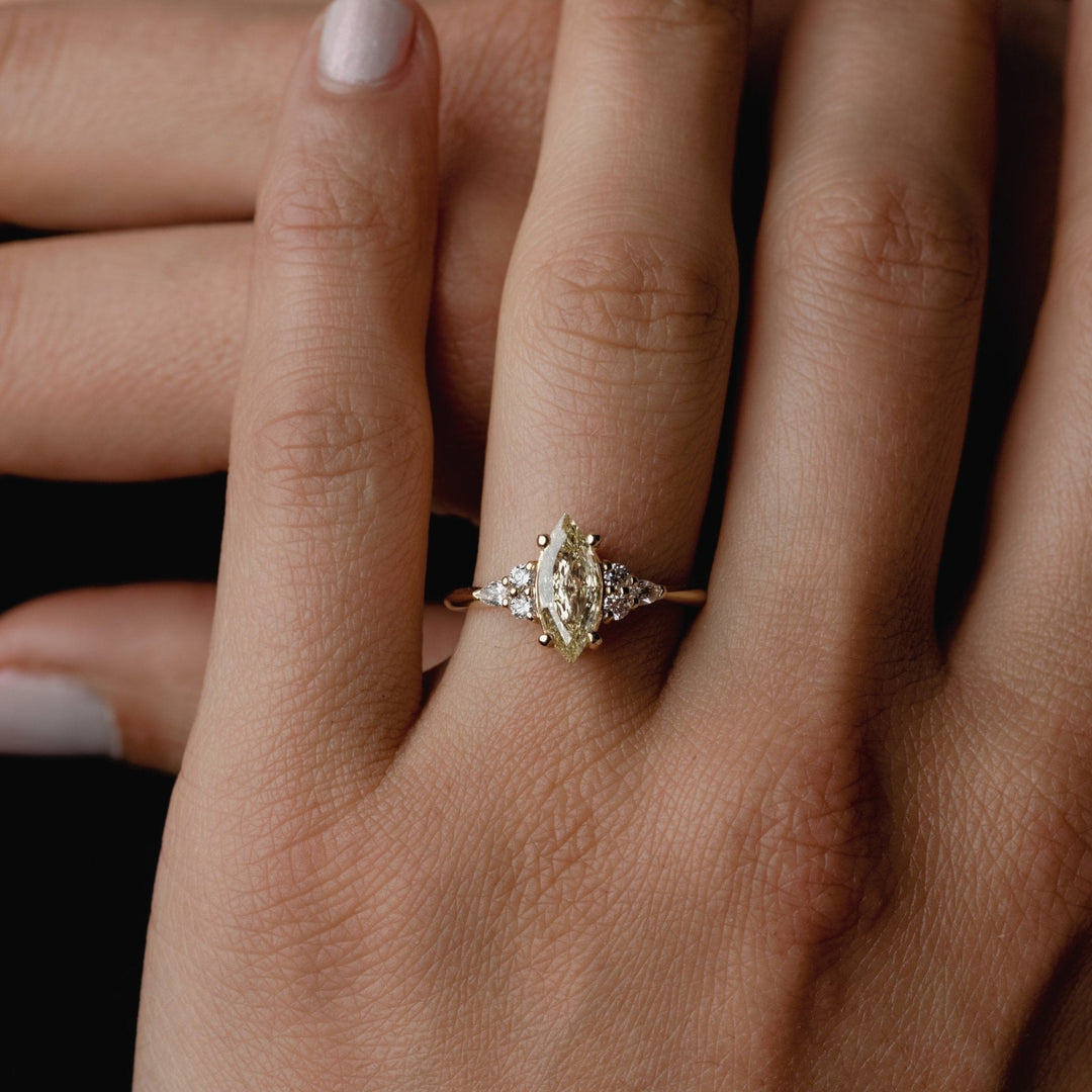 1.0CT Warm White Marquise Diamond Cluster Setting Lab Grown Engagement Ring