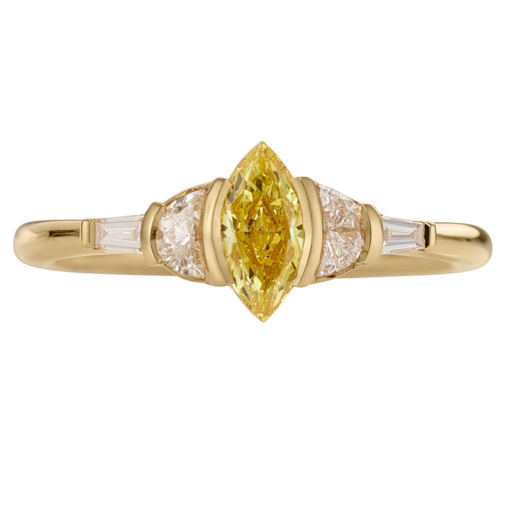 0.50CT Vivid Yellow Marquise Diamond Cluster Setting Lab Grown Engagement Ring
