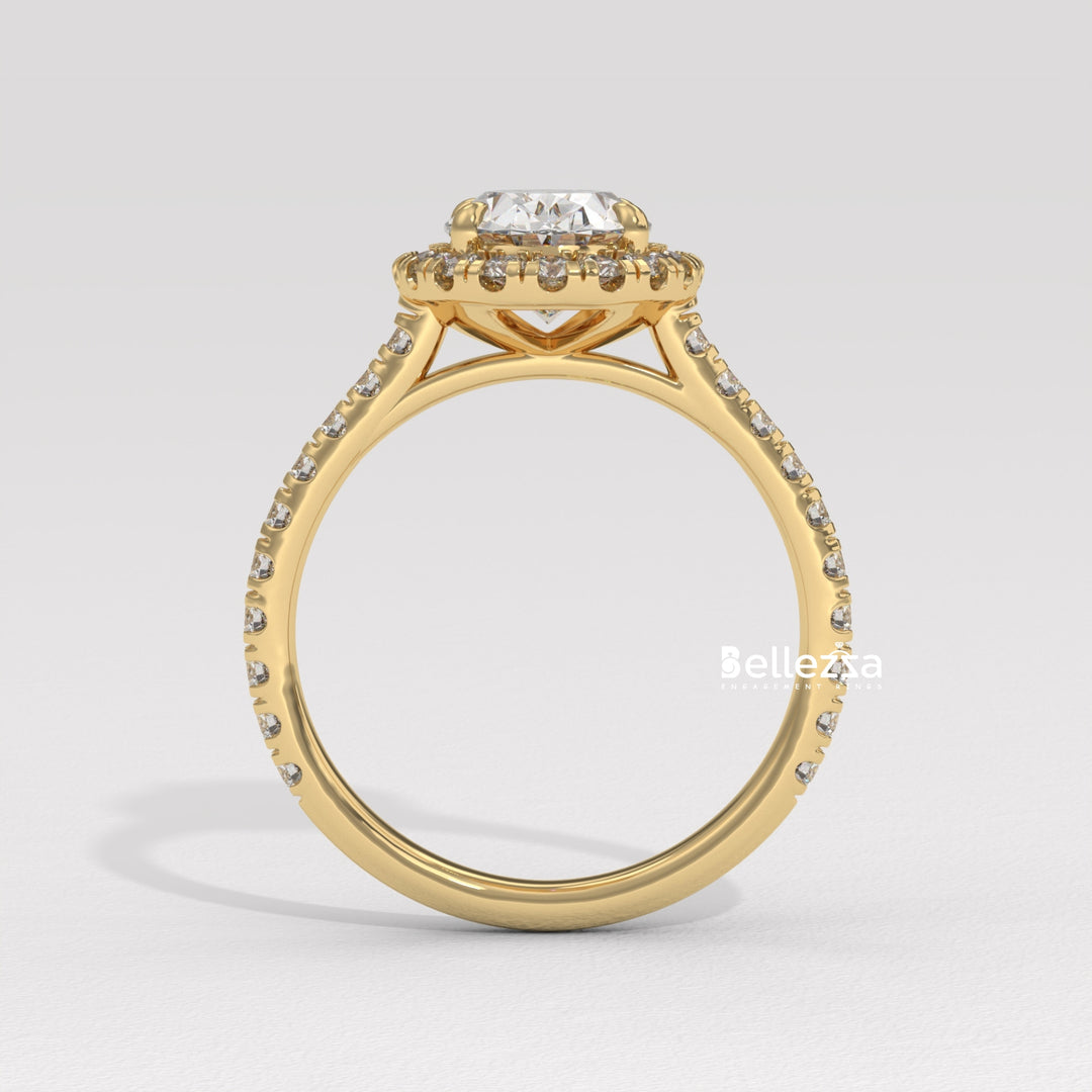1.50-2.50CT Oval Cut CVD Diamond Halo Pave Setting Engagement Ring