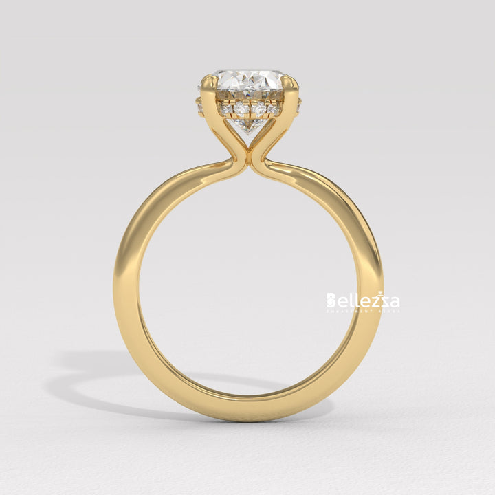 1.50-2.50CT Oval Cut Hidden Halo CVD Diamond Engagement Ring