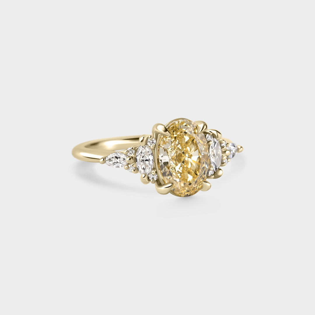 2.0CT Fancy Light Yellow Oval Diamond Cluster Setting Lab Grown Engagement Ring