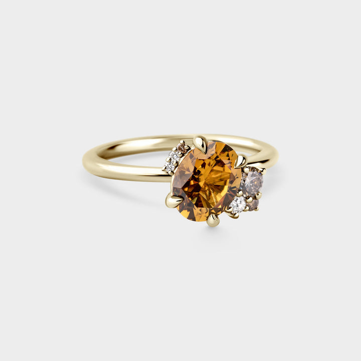 1.50CT Orange Australian Sapphire Oval Diamond Cluster Setting Lab Grown Ring