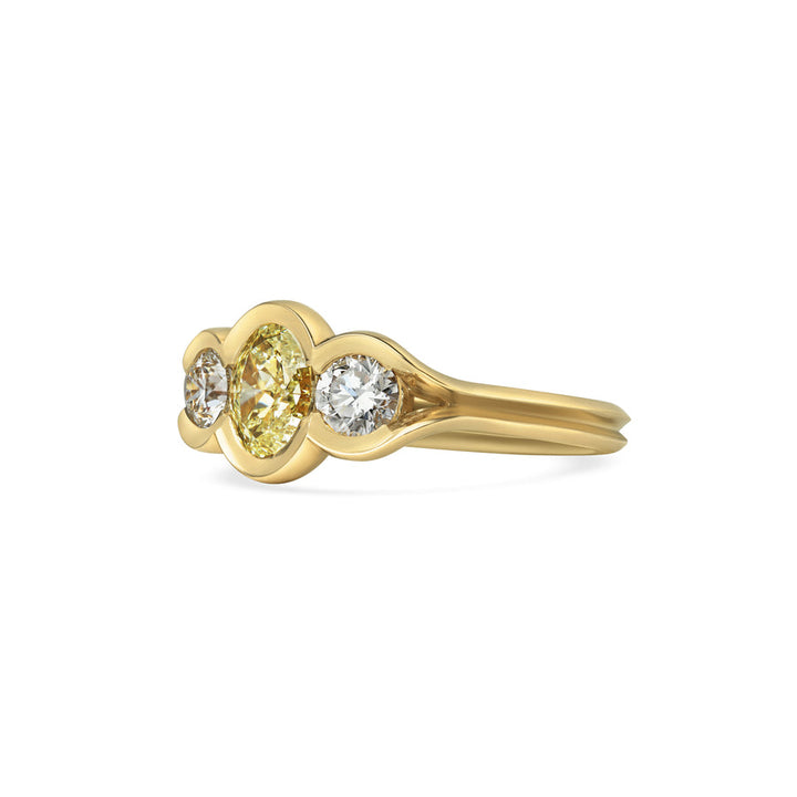 1.0CT Yellow Oval Diamond Three Stone Unique Lab Grown Engagement Ring