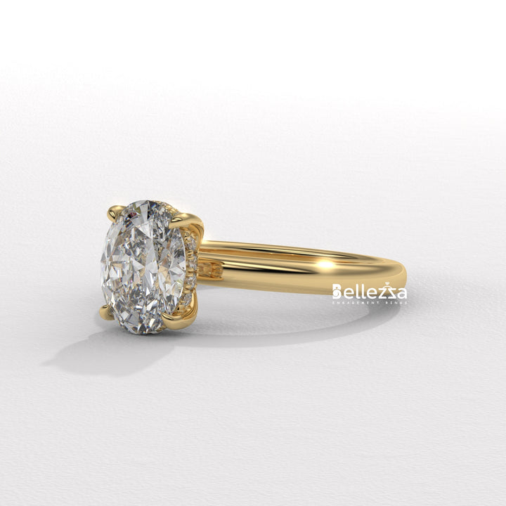 1.0-2.0CT Oval Cut Hidden Halo Lab Grown Engagement Ring