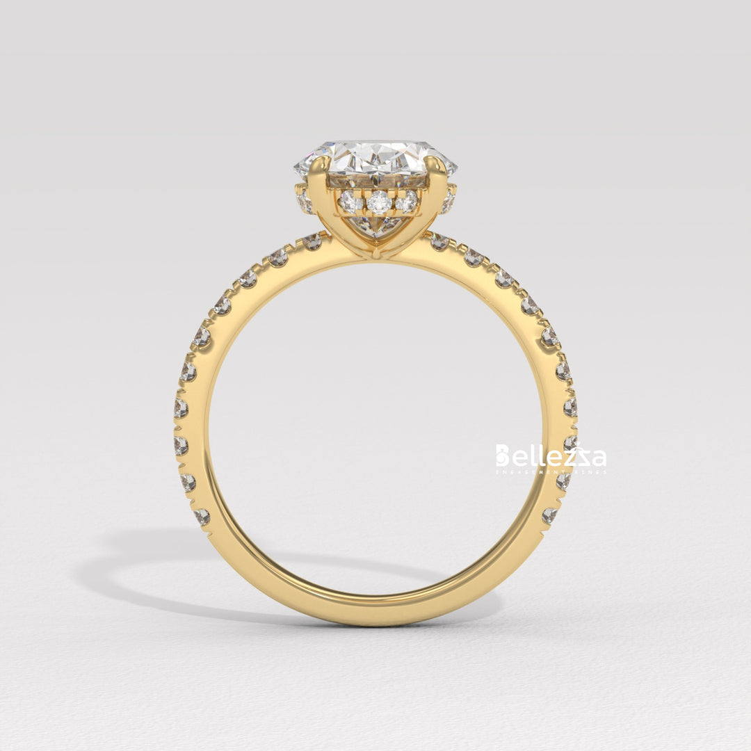 1.50-2.50CT Oval Diamond Pave Setting Hidden Halo Lab Grown Engagement Ring