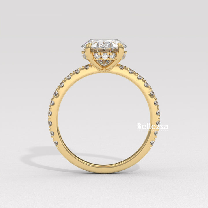 1.50-2.50CT Oval Diamond Pave Setting Hidden Halo Lab Grown Engagement Ring