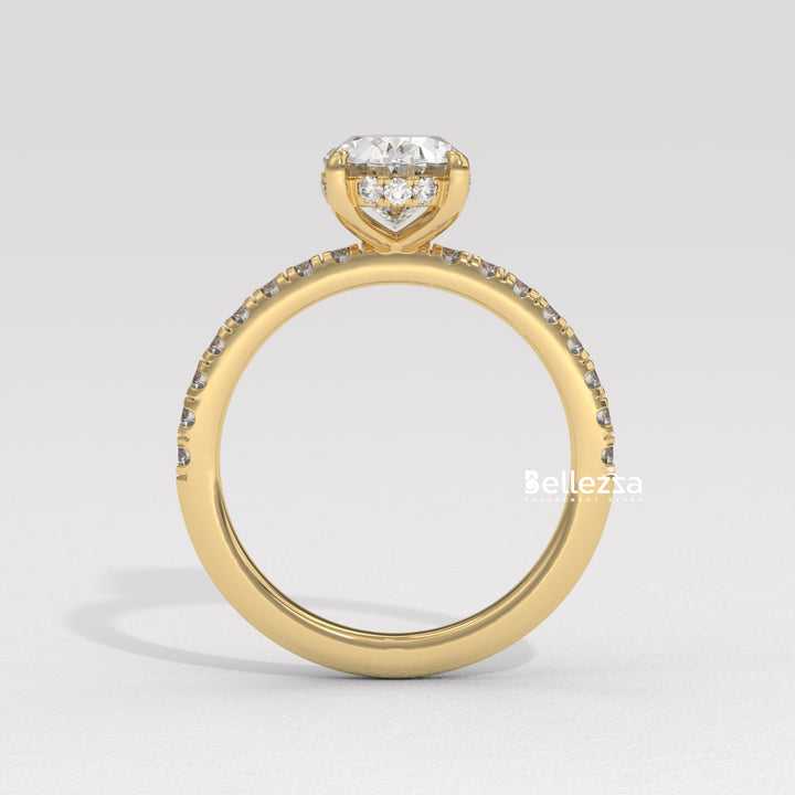 1.0-2.0CT Oval Cut CVD Diamond Pave Setting Engagement Ring