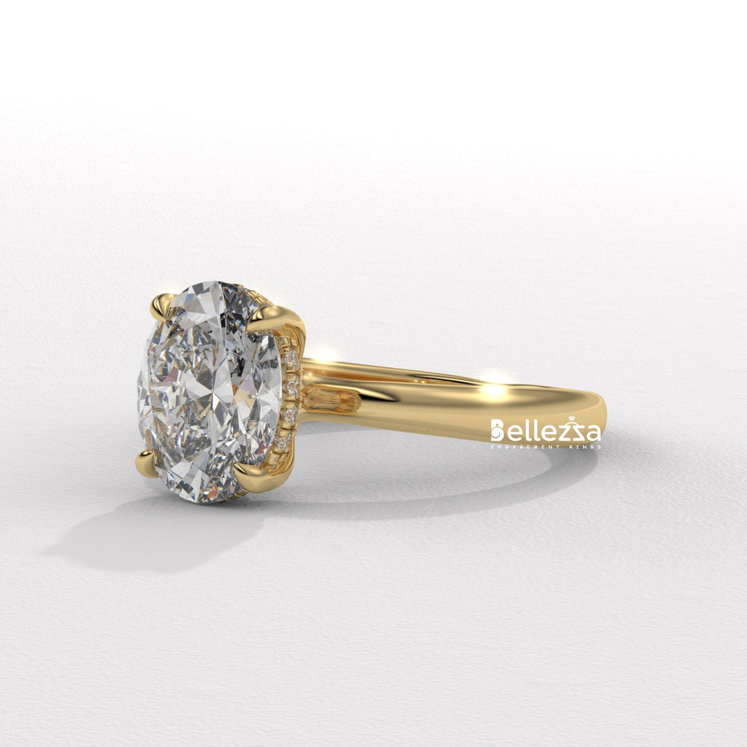 1.50-2.50CT Oval Cut Hidden Halo CVD Diamond Engagement Ring