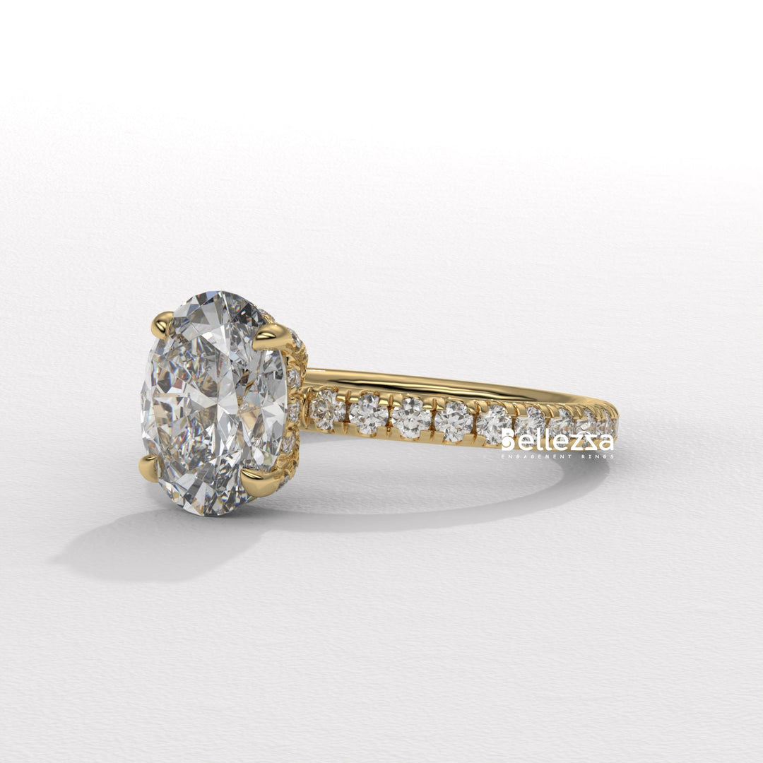 1.50-2.50CT Oval Cut CVD Diamond Pave Setting Engagement Ring