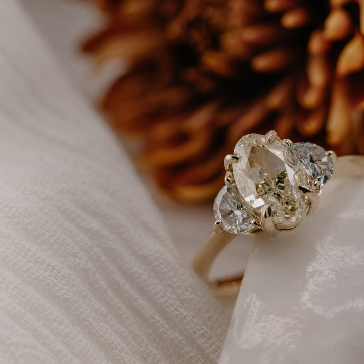 2.0CT Warm White Oval Cut Three Stone Setting Lab Grown Engagement Ring