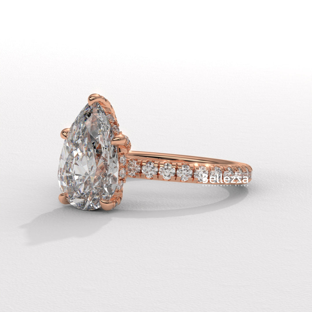 1.50-2.50CT Pear Cut Lab Grown Diamond Pave Setting Engagement Ring