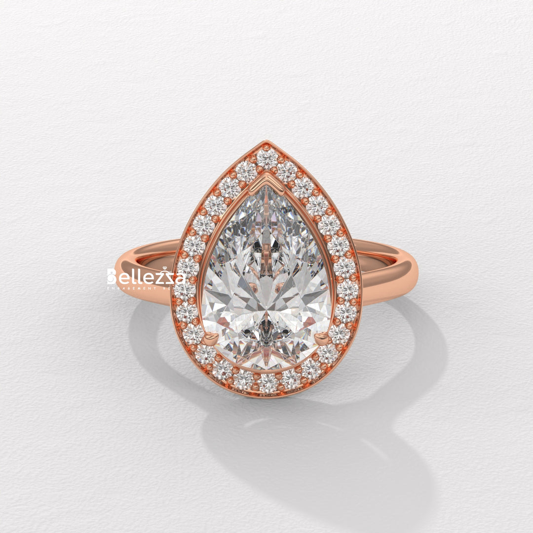 2.0-3.0CT Pear Cut Lab Grown Diamond Halo Setting Engagement Ring