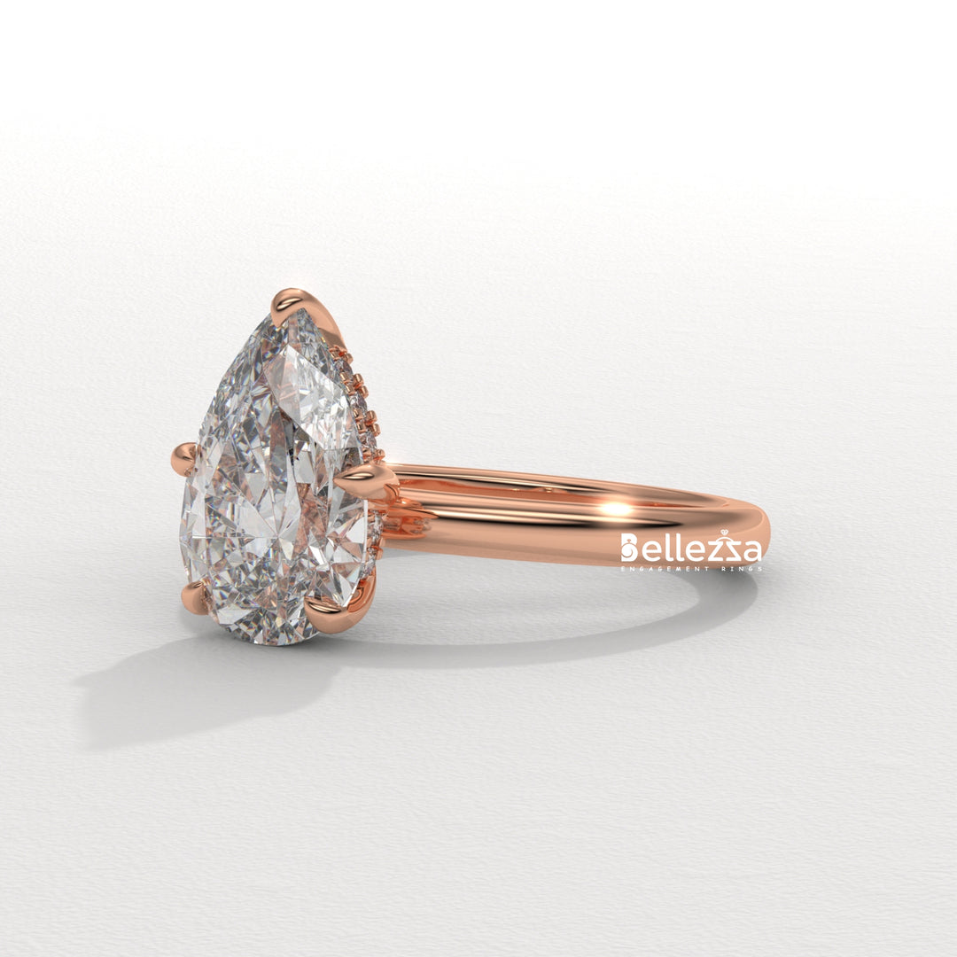 2.0-3.0CT Pear Cut Hidden Halo CVD Diamond Engagement Ring