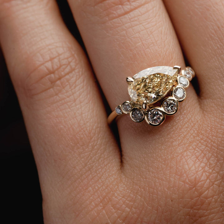 2.0CT Fancy Yellow Pear Diamond Curved Style Unique Lab Grown Engagement Ring