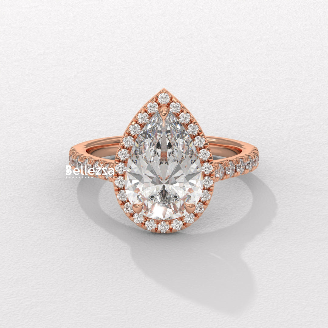 1.50-2.50CT Pear Cut CVD Diamond Halo Pave Setting Engagement Ring