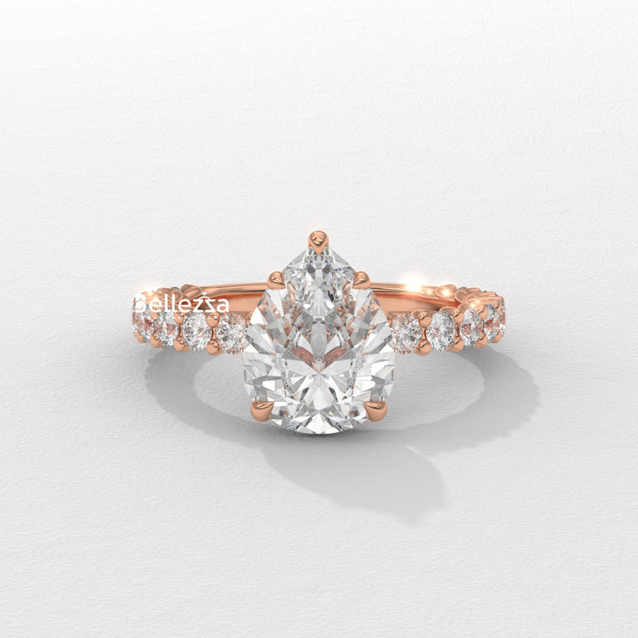 1.50-2.50CT Pear Diamond Pave Setting Lab Grown Engagement Ring