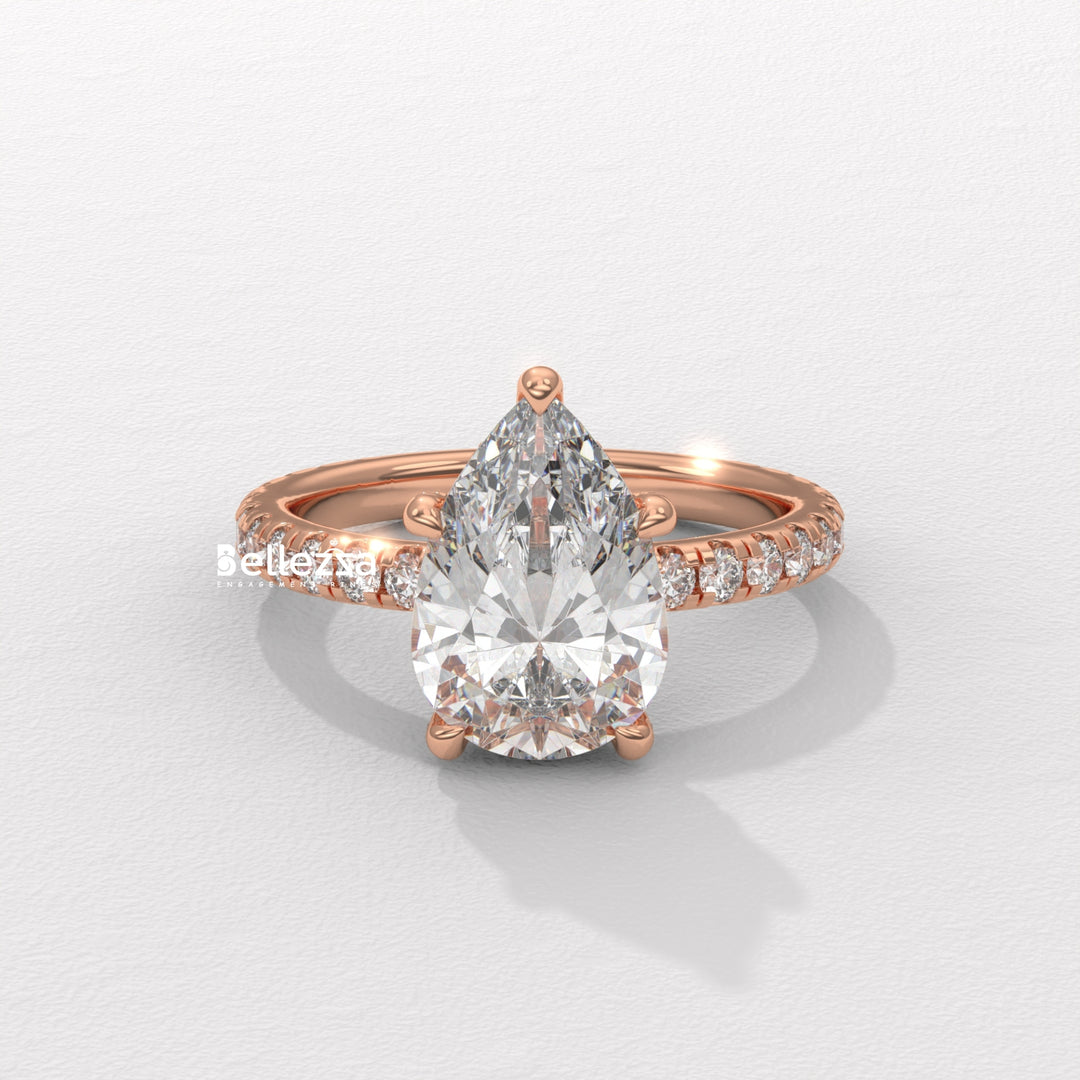 1.50-2.50CT Pear Cut Lab Grown Diamond Pave Setting Engagement Ring