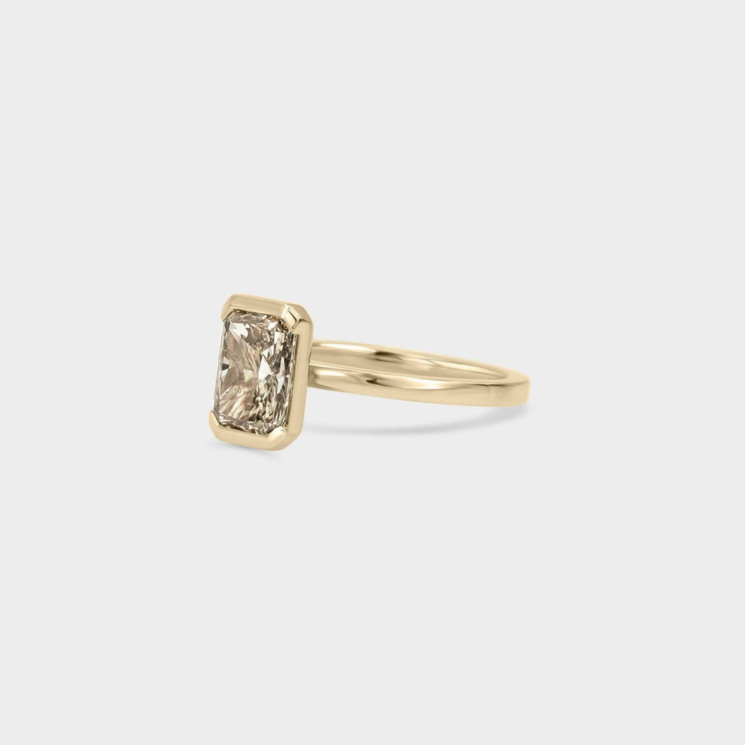 2.0CT Fancy Yellow Radiant Diamond Half Bezel Setting Lab Grown Ring