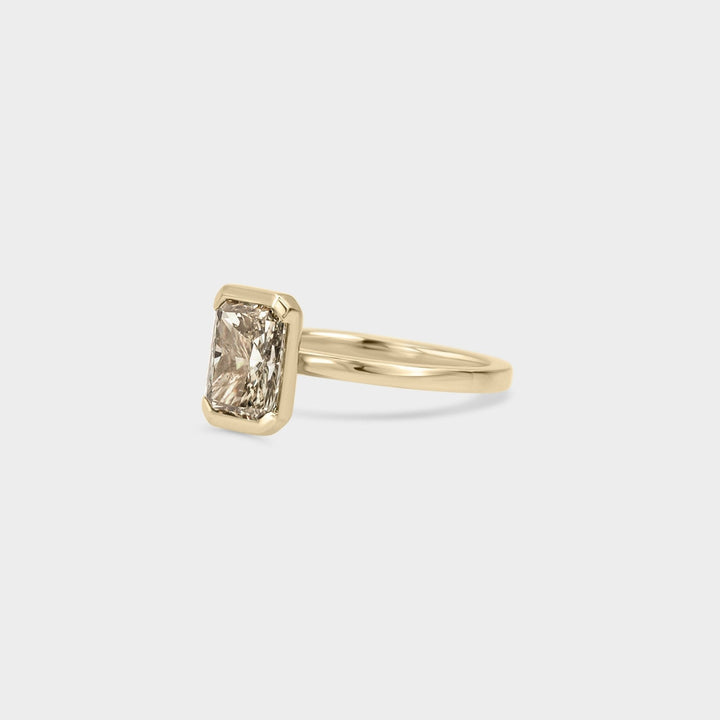 2.0CT Fancy Yellow Radiant Diamond Half Bezel Setting Lab Grown Ring