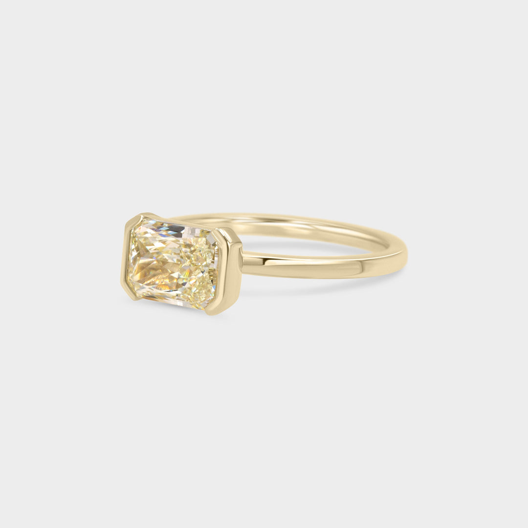 2.0CT Fancy Yellow East-West Radiant Diamond Half Bezel Setting Lab Grown Ring