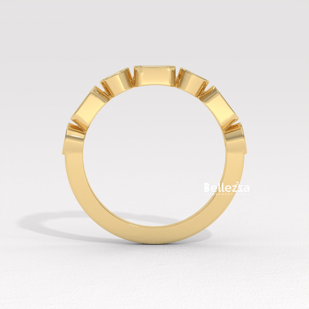 Round & Emerald Cut Diamond Half Eternity Lab Grown Wedding Band