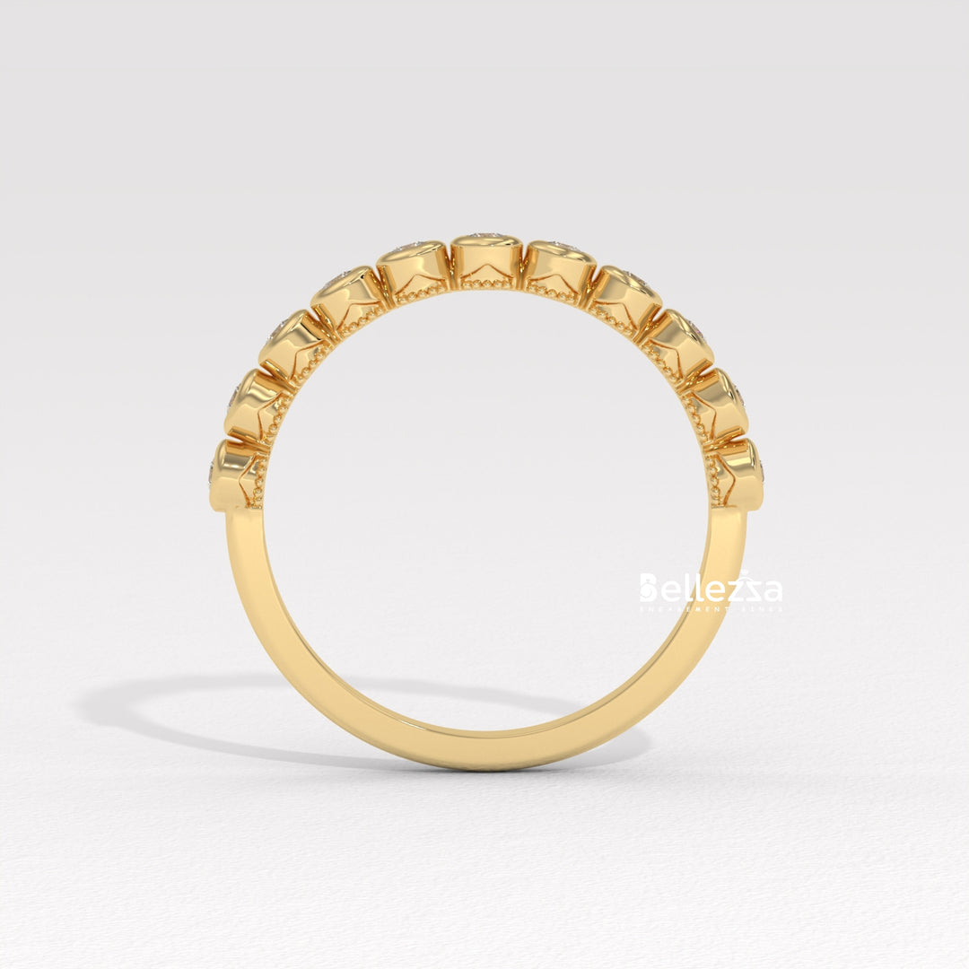 Round Diamond Bezel Setting Half Eternity Wedding Band