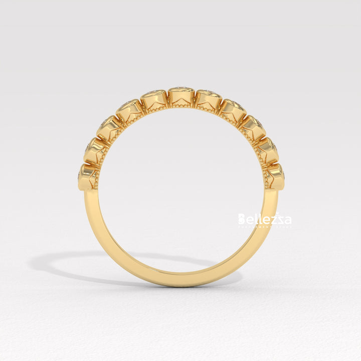 Round Diamond Bezel Setting Half Eternity Wedding Band