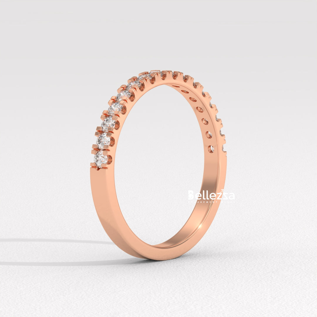 Round Diamond Pave Setting Half Eternity Lab Grown Wedding Band