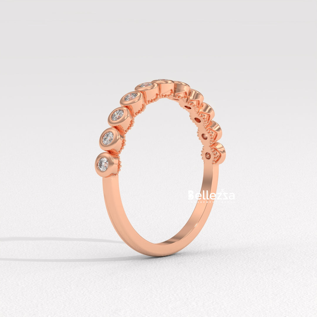 Round Diamond Bezel Setting Half Eternity Wedding Band