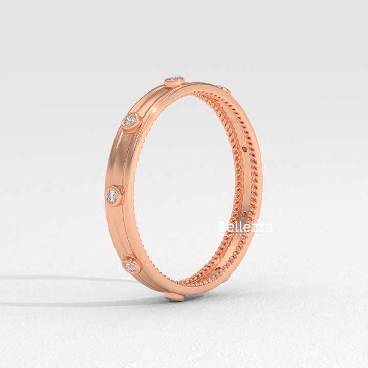 Round Diamond Unique Distance Statment Lab Grown Wedding Band