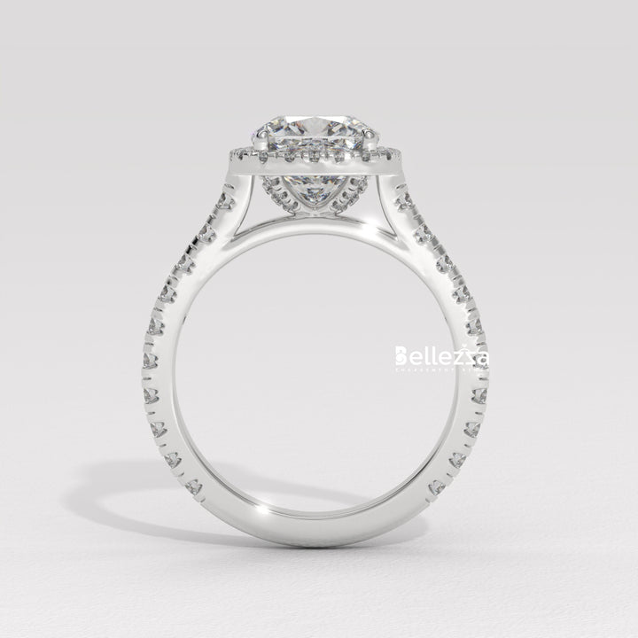1.0-2.0CT Cushion Cut Halo Pave Setting CVD Diamond Engagement Ring