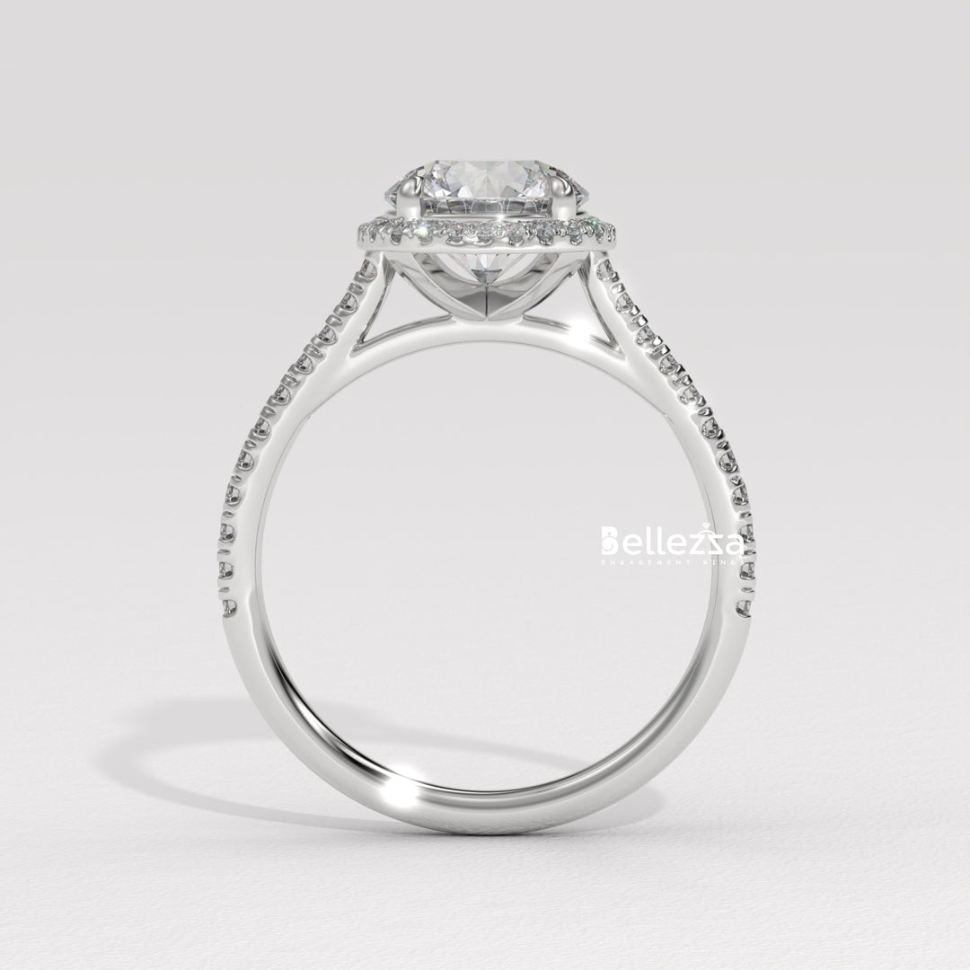 1.0-2.0CT Round Cut Halo Pave Setting Lab Grown Diamond Engagement Ring