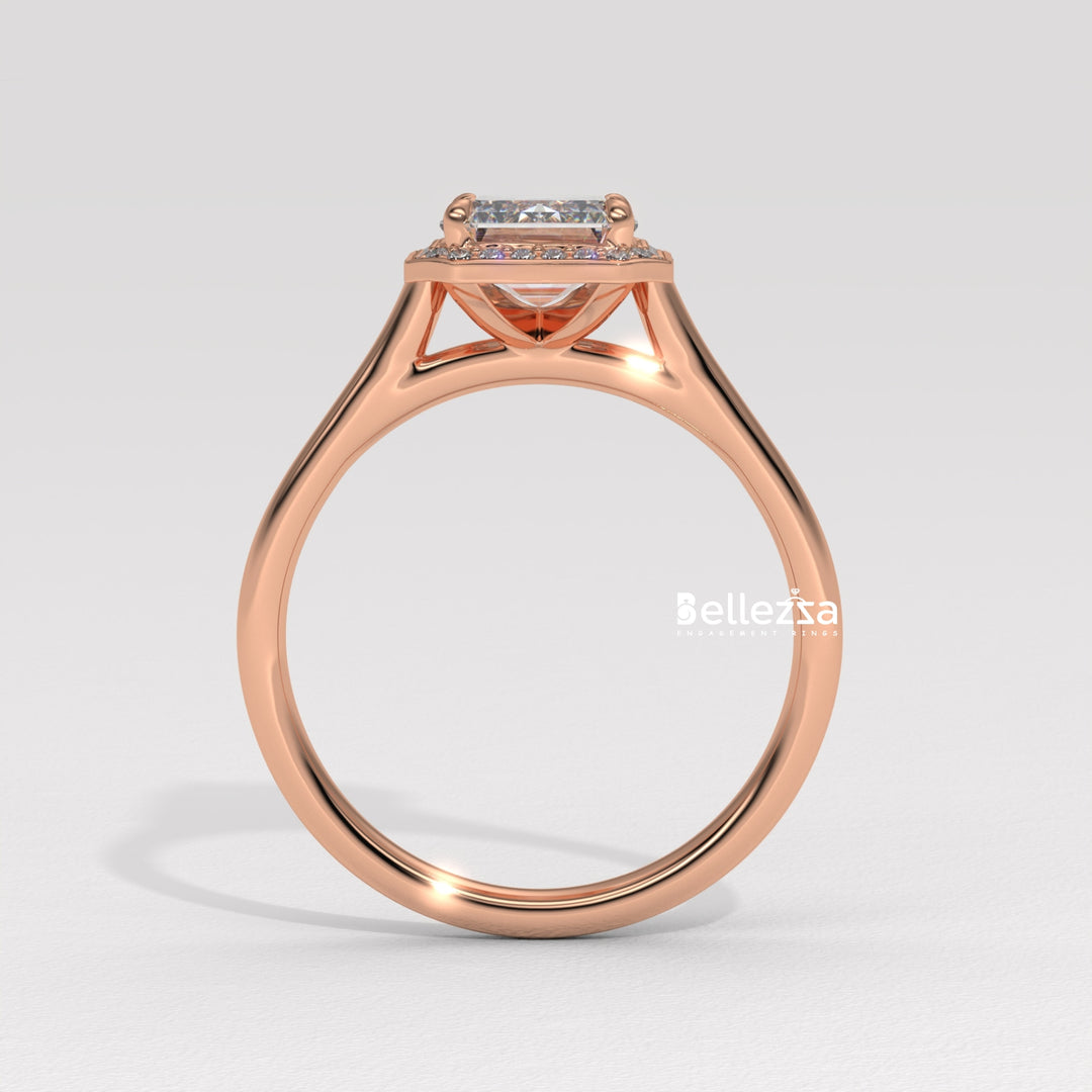 1.50-2.50CT Emerald Cut Lab Grown Diamond Halo Set Engagement Ring