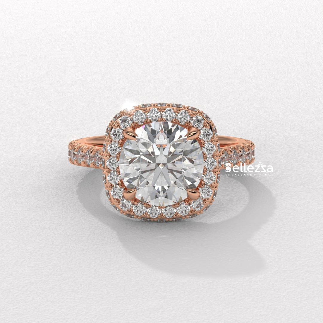 2.0-3.0CT Round Cut Halo Pave Setting Lab Grown Engagement Ring