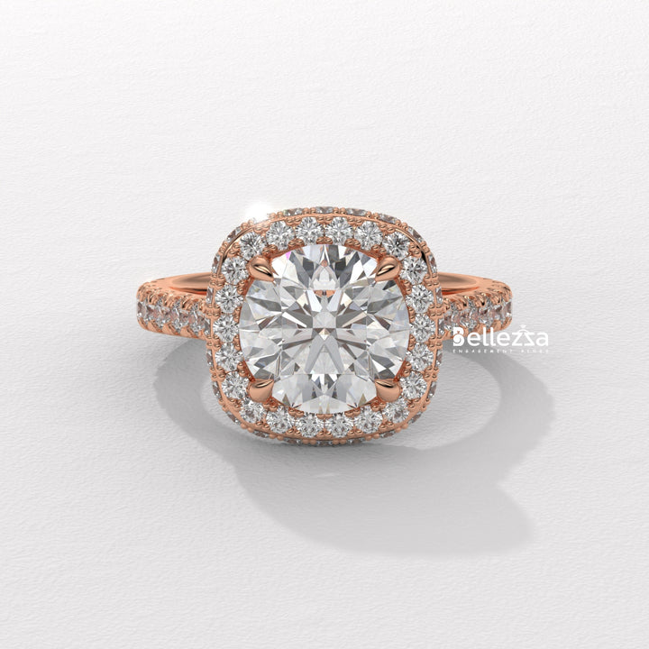 2.0-3.0CT Round Cut Halo Pave Setting Lab Grown Engagement Ring