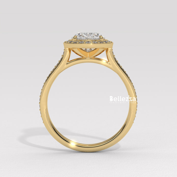 2.0-3.0CT Oval Cut Halo Pave Setting Lab Grown Diamond Engagement Ring