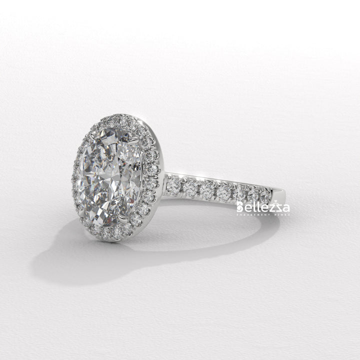 1.50-2.50CT Oval Cut CVD Diamond Halo Pave Setting Engagement Ring