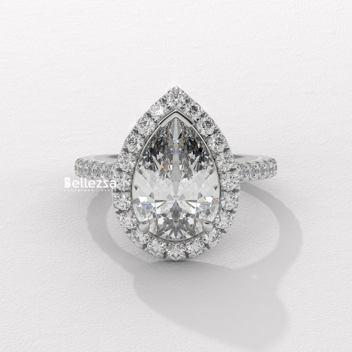 2.0-3.0CT Pear Cut Diamond Halo Pave Setting Lab Grown Engagement Ring