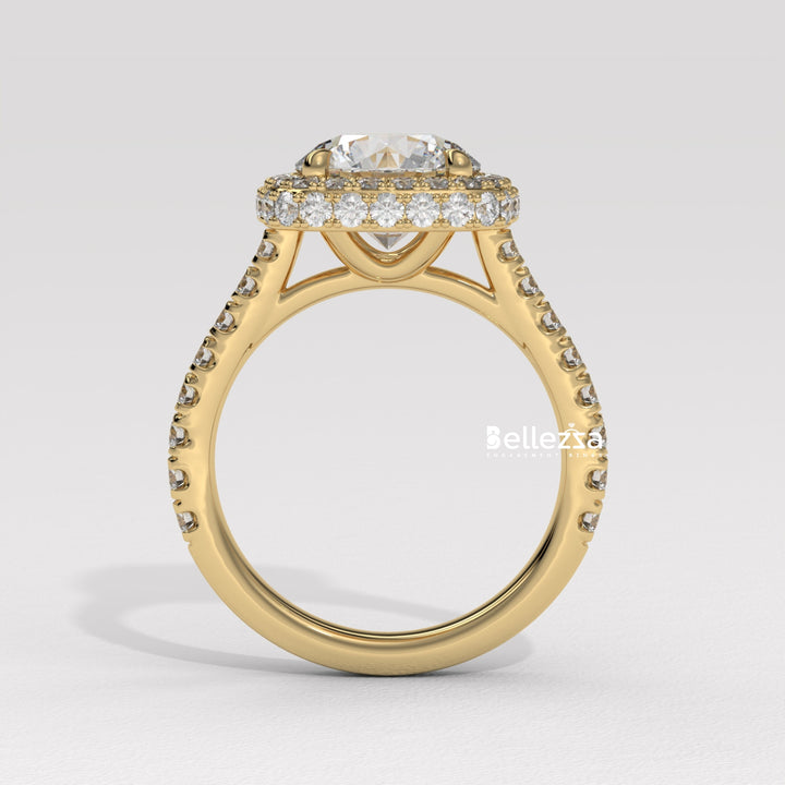 2.0-3.0CT Round Cut Halo Pave Setting Lab Grown Engagement Ring
