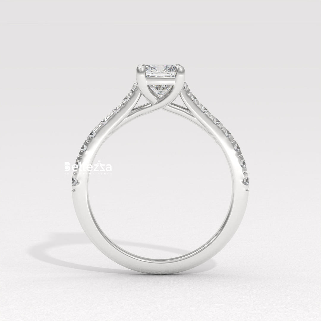 1.0-2.0CT Cushion Cut Pave Setting Lab Grown Engagement Ring