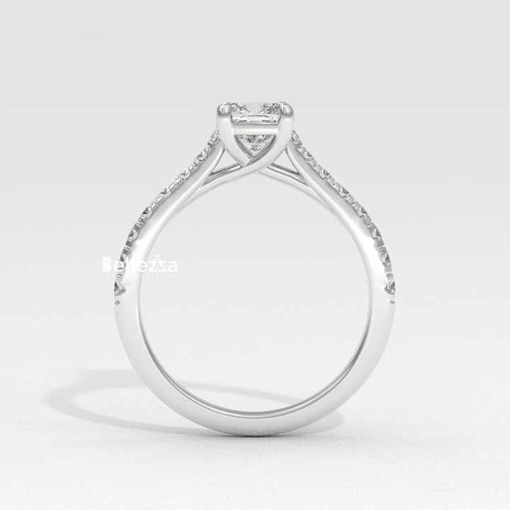 1.0-2.0CT Cushion Cut Pave Setting Lab Grown Engagement Ring