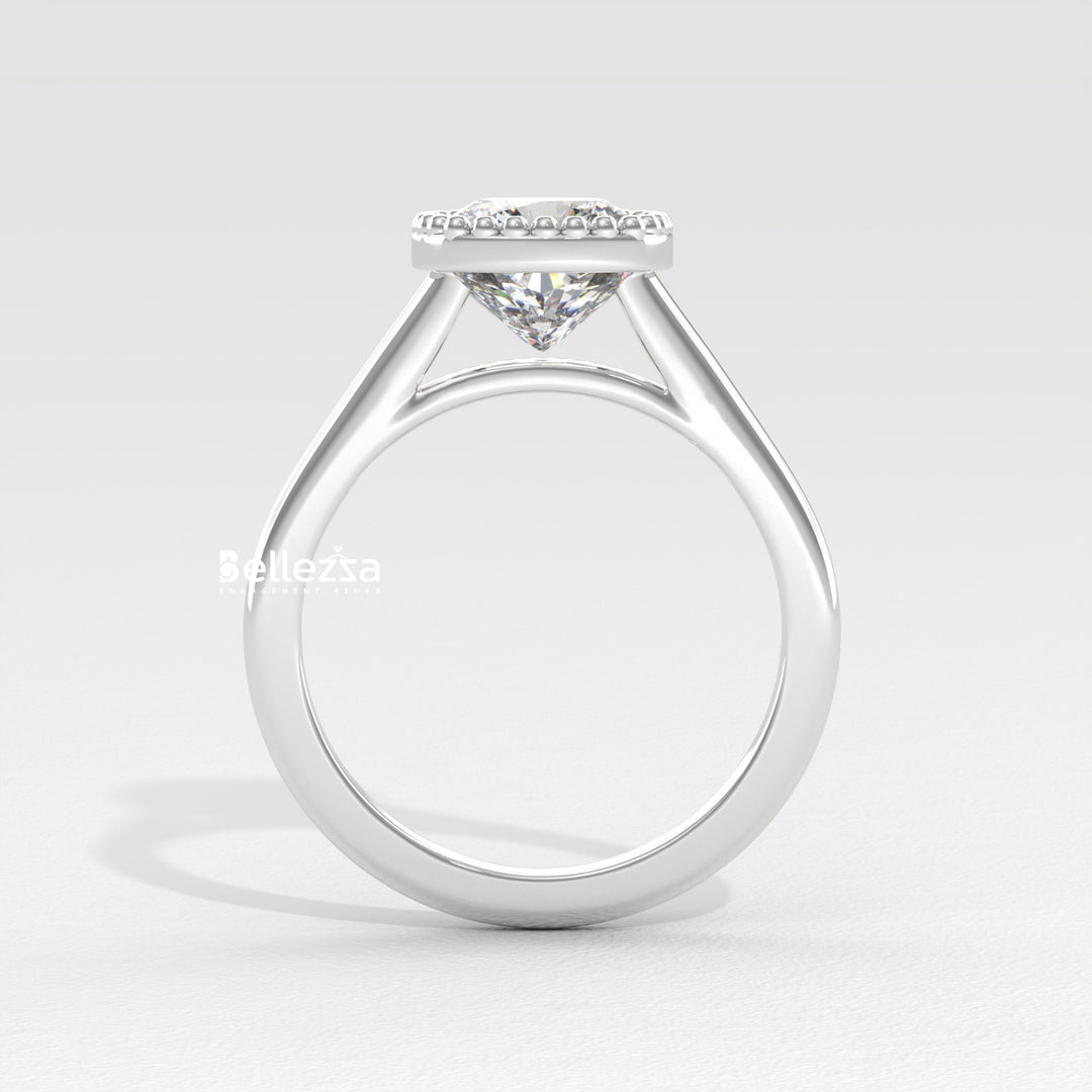 1.0-2.0CT Cushion Diamond Vintage Bezel Setting Lab Grown Engagement Ring