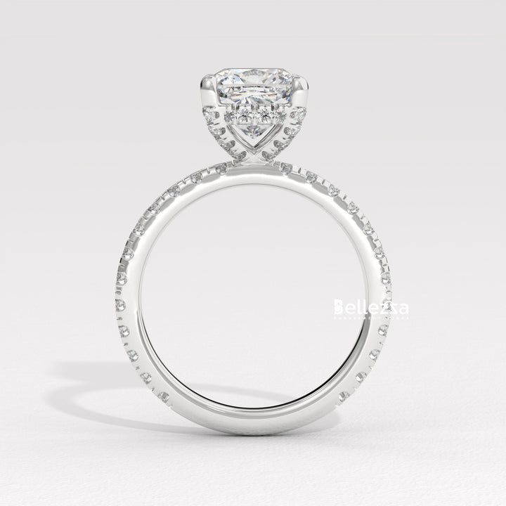 1.0-2.0CT Cushion Cut Diamond Pave Setting Lab Grown Engagement Ring