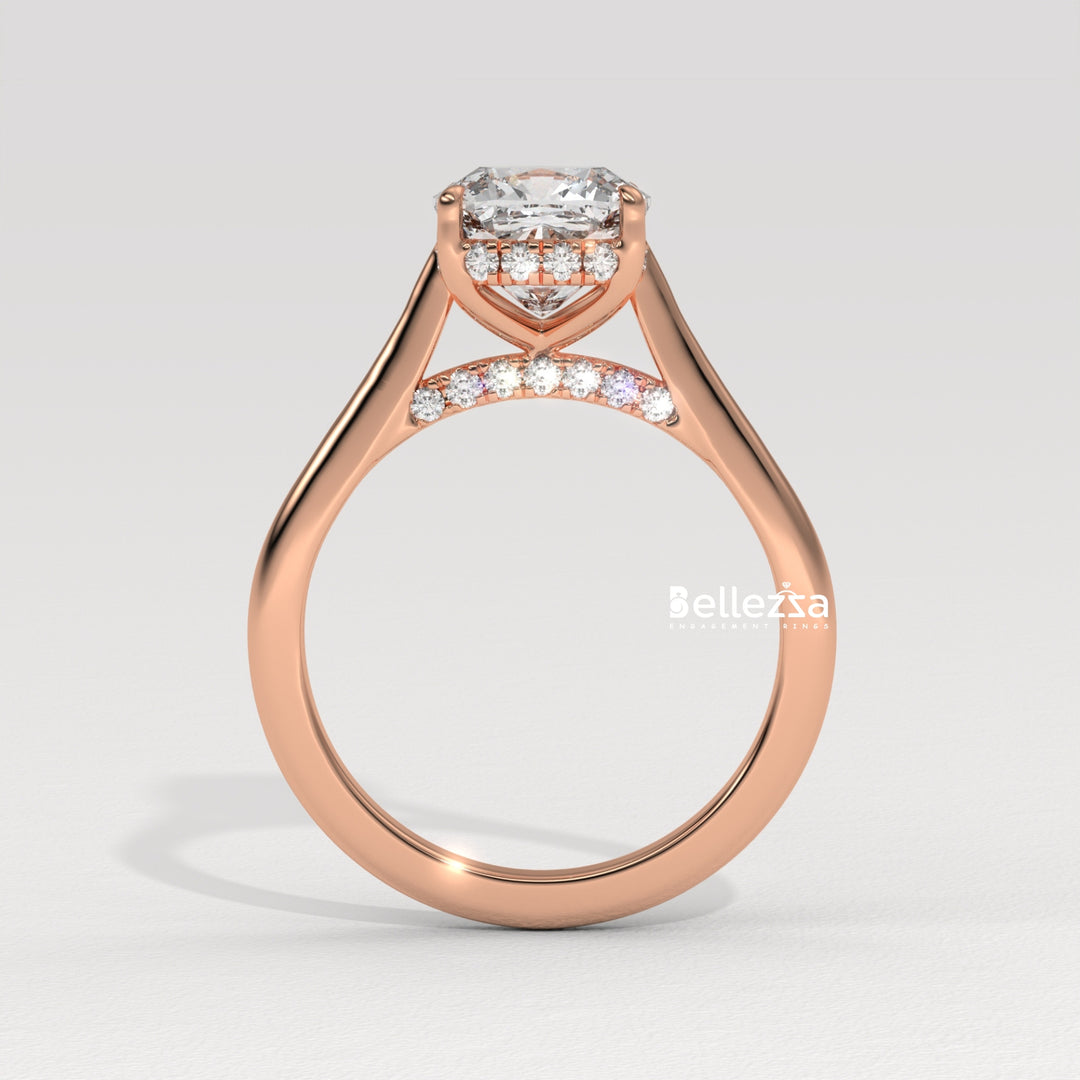 1.50-2.50CT Cushion Cut Diamond Hidden Halo Lab Grown Engagement Ring