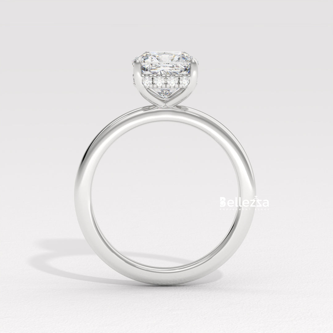 1.0-2.0CT Cushion Cut Lab Grown Diamond Hidden Halo Engagement Ring