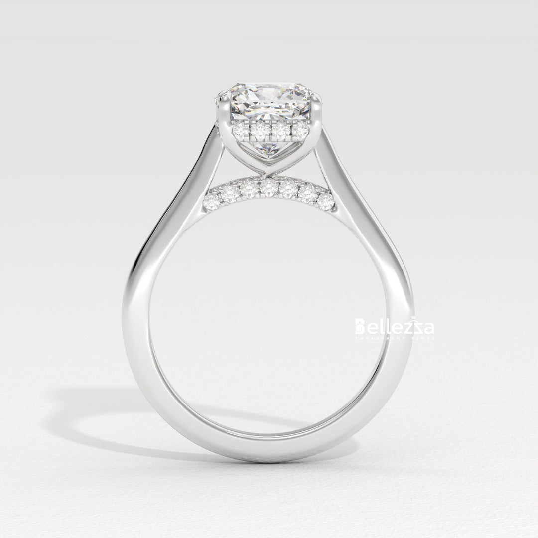 1.50-2.50CT Cushion Cut Diamond Hidden Halo Lab Grown Engagement Ring